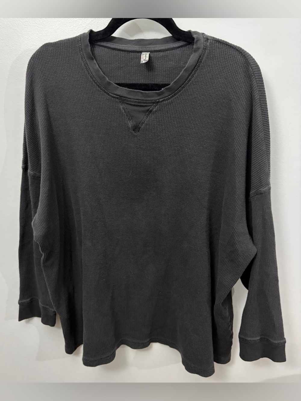 Free People Women’s Charcoal Waffle Knit Crew Sweatshirt